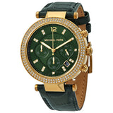 Michael Kors Parker Chronograph Green Dial Green Leather Strap Watch For Women - MK6985