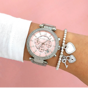 Michael Kors Parker Chronograph Pink Dial Silver Steel Strap Watch For Women - MK6105
