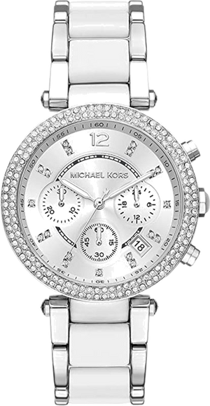 Michael Kors Parker Chronograph Silver Dial Silver Steel Strap Watch For Women - MK6354