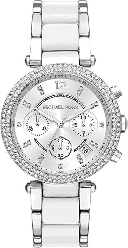 Michael Kors Parker Chronograph Silver Dial Silver Steel Strap Watch For Women