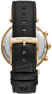 Michael Kors Parker Chronograph Black Dial Black Leather Strap Watch For Women - MK6984