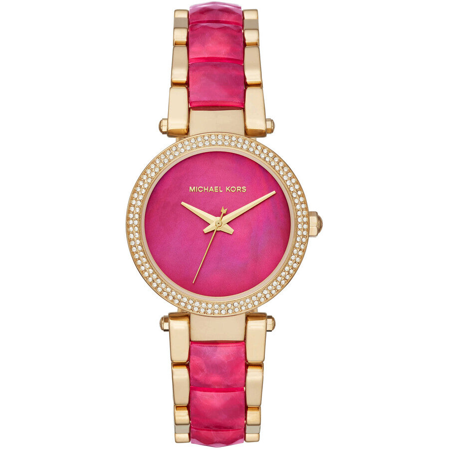 Michael Kors Parker Pink Mother of Pearl Dial Two Tone Steel Strap Watch for Women - MK6490