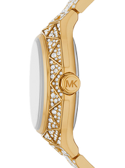Michael Kors Raquel Three Hand Crystals Gold Dial Gold Steel Strap Watch For Women - MK7398