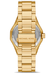 Michael Kors Raquel Three Hand Crystals Gold Dial Gold Steel Strap Watch For Women - MK7398