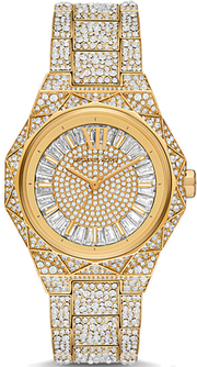 Michael Kors Raquel Three Hand Crystals Gold Dial Gold Steel Strap Watch For Women - MK7398