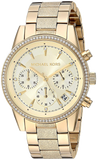 Michael Kors Ritz Chronograph Gold Dial Gold Steel Strap Watch For Women - MK6597