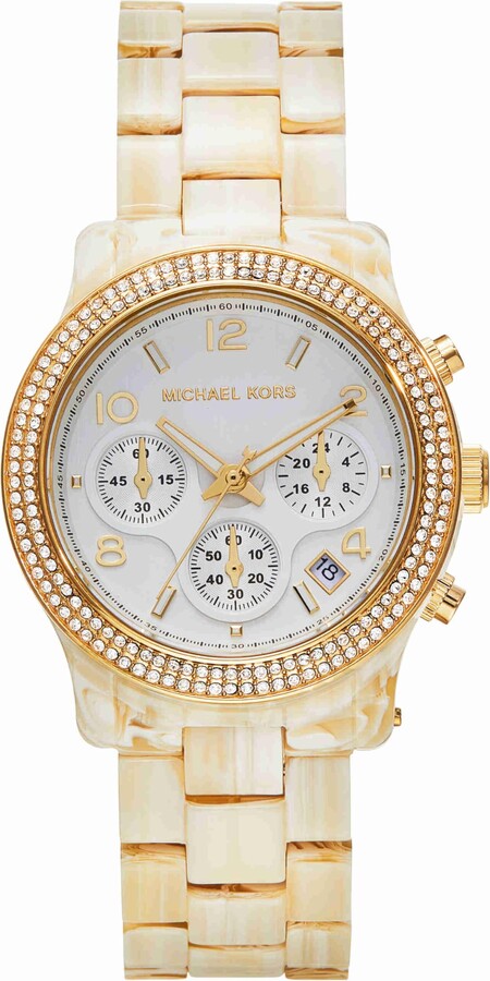 Michael Kors Runway Pavé Chronograph White Dial White Acetate