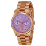 Michael Kors Runway Chronograph Purple Dial Rose Gold Steel Strap Watch For Women - MK6163