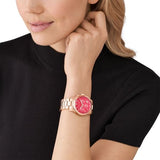 Michael Kors Runway Chronograph Pink Dial Rose Gold Steel Strap Watch For Women - MK7352