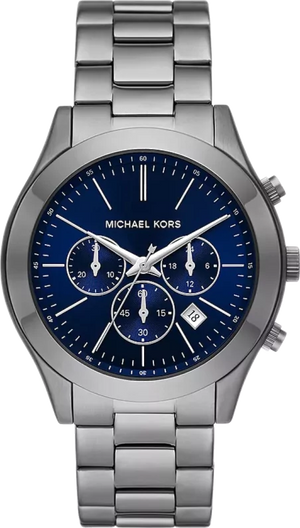 Michael Kors Slim Runway Chronograph Blue Dial Grey Steel Strap Watch For Men - MK8987