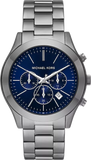 Michael Kors Slim Runway Chronograph Blue Dial Grey Steel Strap Watch For Men - MK8987