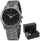 Michael Kors Slim Runway Quartz Black Dial Grey Steel Strap Watch For Men - MK1044