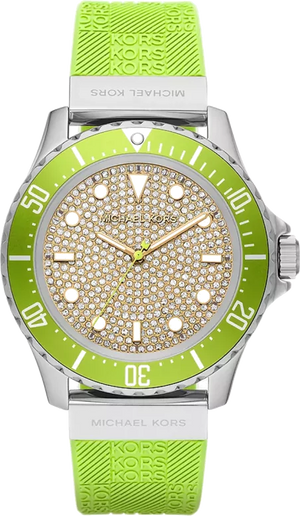 Michael Kors Everest Three Hand Crystals Silver Dial Green Silicone Strap Watch For Women - MK7360