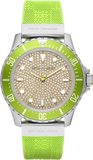 Michael Kors Everest Three Hand Crystals Silver Dial Green Silicone Strap Watch For Women - MK7360