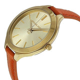 Michael Kors Runway Quartz Gold Dial Orange Leather Strap Watch For Women - MK2275