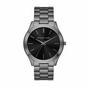 Michael Kors Slim Runway Quartz Black Dial Grey Steel Strap Watch For Men - MK1044