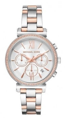 Michael Kors Sofie Chronograph Quartz White Dial Two Tone Steel Strap Watch For Women - MK6558