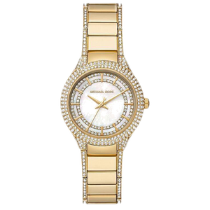 Michael Kors Sylvia Mother Of Pearl Dial Gold Steel Strap Watch For Women - MK4655