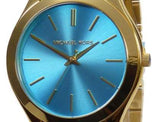 Michael Kors Slim Runway Blue Dial Gold Steel Strap Watch for Women - MK3265