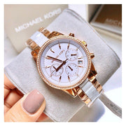Michael Kors Ritz White Dial Two Tone Steel Strap Watch for Women - MK6324