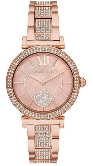 Michael Kors Abbey Three-Hand Analog Crystals Rose Gold Dial Rose Gold Steel Strap Watch for Women - MK4617