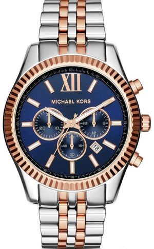 Michael Kors Lexington Blue Dial Two Tone Steel Strap Watch for Men - MK8412