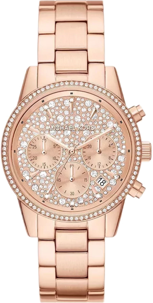 Michael Kors Ritz Chronograph Rose Gold Dial Rose Gold Steel Strap Watch For Women - MK7302