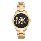 Michael Kors Runway Quartz Black Dial Gold Steel Strap Watch For Women - MK6682