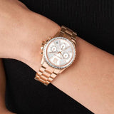 Michael Kors Everest Chronograph Silver Dial Rose Gold Steel Strap Watch For Women - MK7213