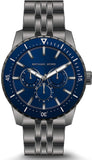 Michael Kors Chronograph Cunningham Multifunction Blue Dial Grey Steel Strap Watch For Men - MK7155