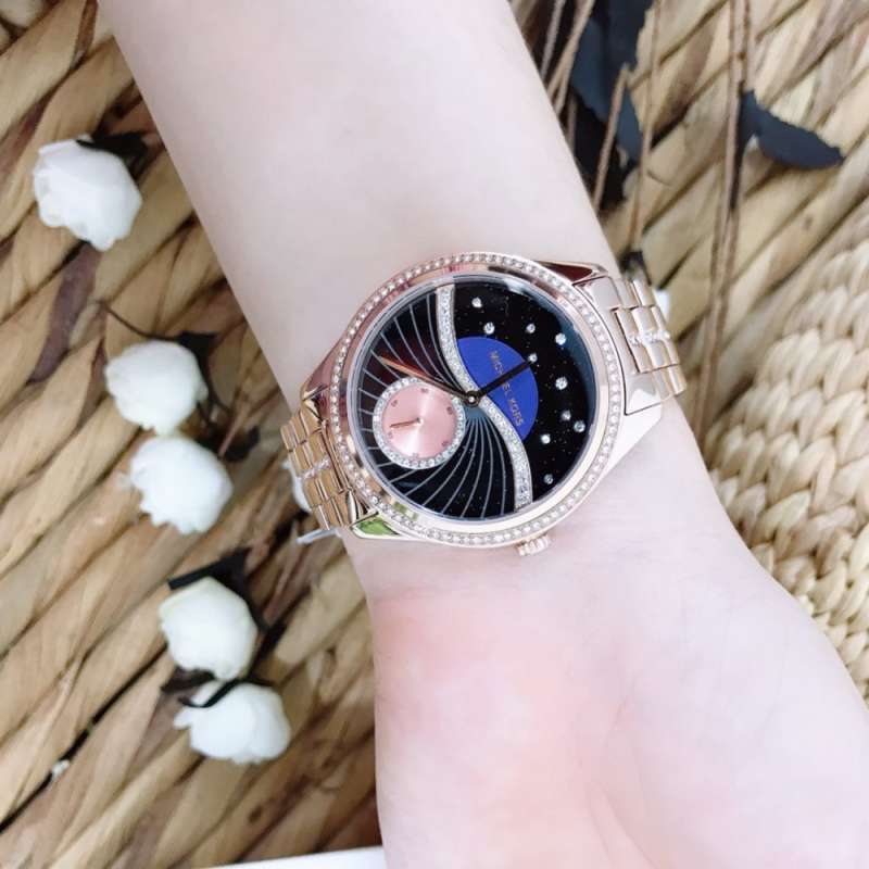 Michael Kors Lauryn Blue Dial for Women Rose Strap Gold Steel Watch