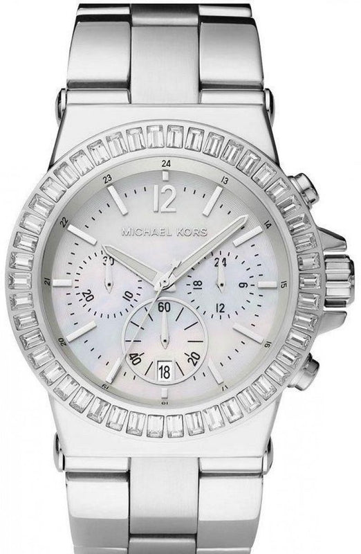 Michael Kors Dylan Glitz Chronograph White Dial Silver Steel Strap Watch For Women - MK5411