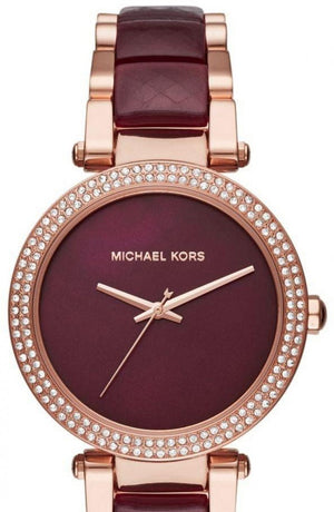 Michael Kors Parker Maroon Dial Two Tone Steel Strap Watch for Women - MK6412