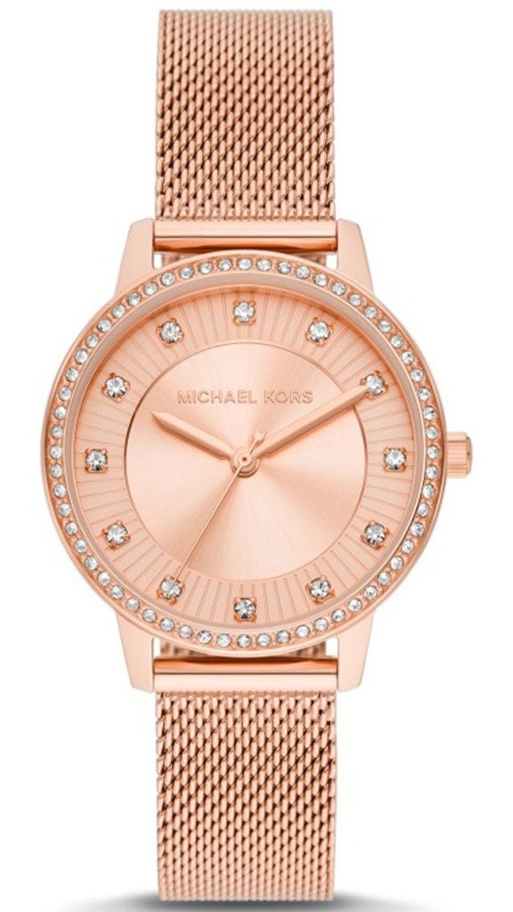 Michael Kors Quartz Crystals Rose Gold Dial Rose Gold Mesh Strap