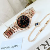 Michael Kors Kacie Three Hand Black Dial Rose Gold Steel Strap Watch for Women - MK6930