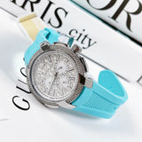 Michael Kors Sidney Multifunction Analog White Dial Turquoise Silicone Strap Watch For Women - MK7246