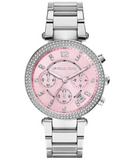 Michael Kors Parker Chronograph Pink Dial Silver Steel Strap Watch For Women - MK6105