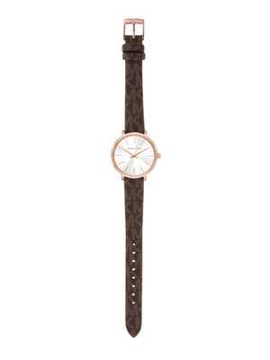 Michael Kors Pyper Quartz Silver Dial Brown Leather Strap Watch for Women - MK1036