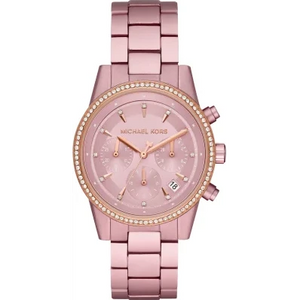 Michael Kors Ritz Chronograph Rose Gold Dial Rose Gold Steel Strap Watch For Women - MK6753