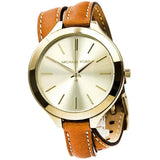 Michael Kors Runway Gold Dial Brown Leather Strap Watch For Women - MK2256