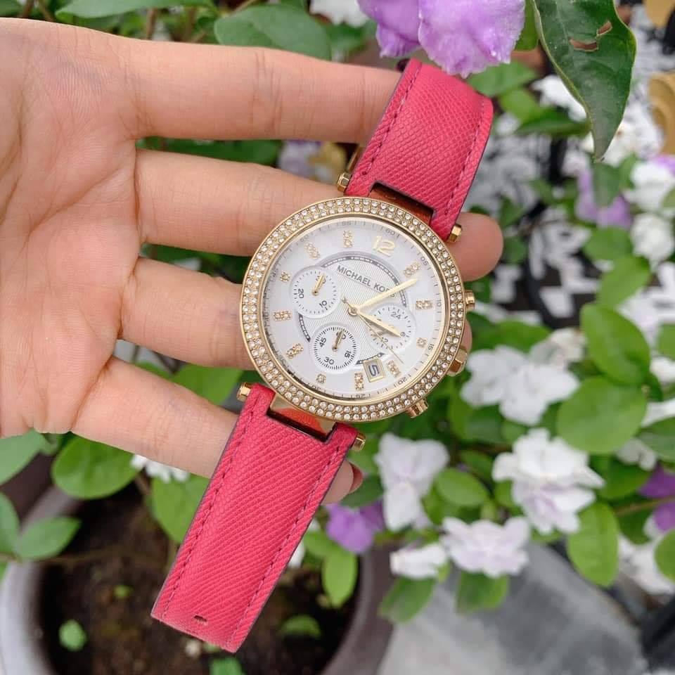 Michael kors pink leather strap cheap watch