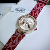 Michael Kors Parker Rose Gold Dial Maroon Leather Strap Watch For Women - MK2974