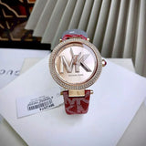 Michael Kors Parker Rose Gold Dial Maroon Leather Strap Watch For Women - MK2974