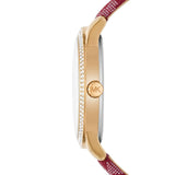 Michael Kors Tibby Multifunction Silver Dial Red Leather Strap Watch For Women - MK2975