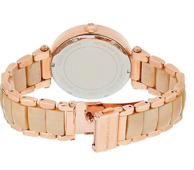 Michael Kors Parker Pink Mother of Pearl Dial Two Tone Steel Strap Watch for Women - MK6492