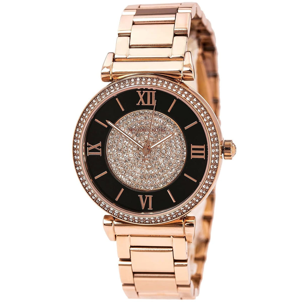 Michael Kors Catlin Black Dial Rose Gold Steel Strap Watch for Women - MK3339