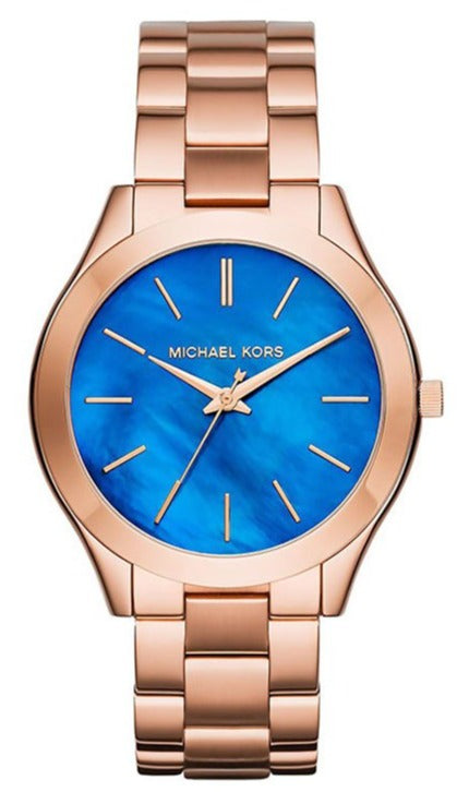 Mk gold watch with blue face hotsell