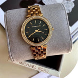 Michael Kors Mini Darci Quartz Black Dial Gold Steel Strap Watch For Women - MK3738