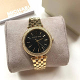 Michael Kors Mini Darci Quartz Black Dial Gold Steel Strap Watch For Women - MK3738