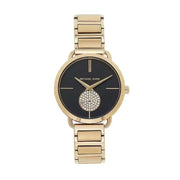 Michael Kors Portia Black Dial Gold Steel Strap Watch for Women - MK3788